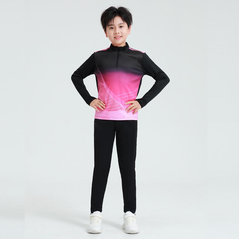 Unisex Autumn Winter Long Sleeve Football Training Suit with Half Zip for Children and Adults