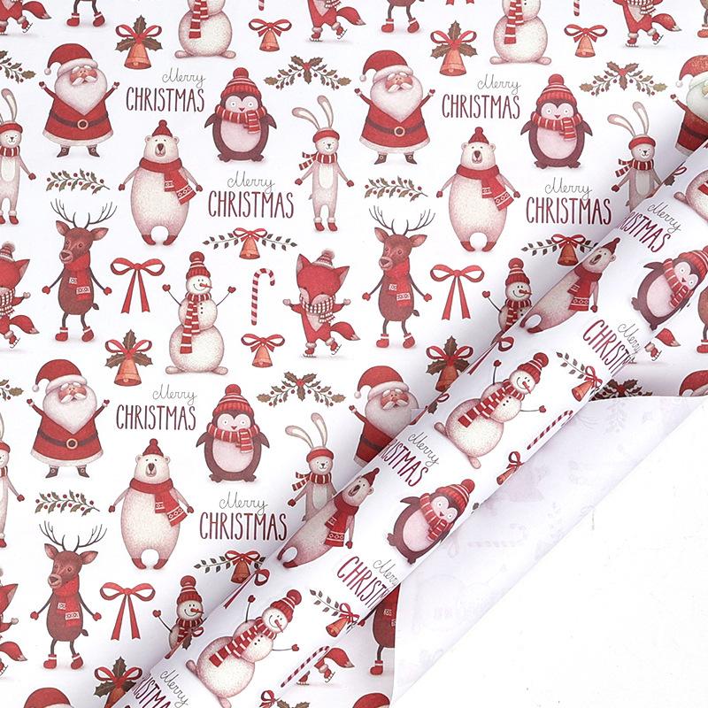 1Sheet Christmas Wrapping Paper Vintage Truck Snowman Santa Bells Pattern Xmas Gift Wrapping Paper New Year Party Gift Pack
