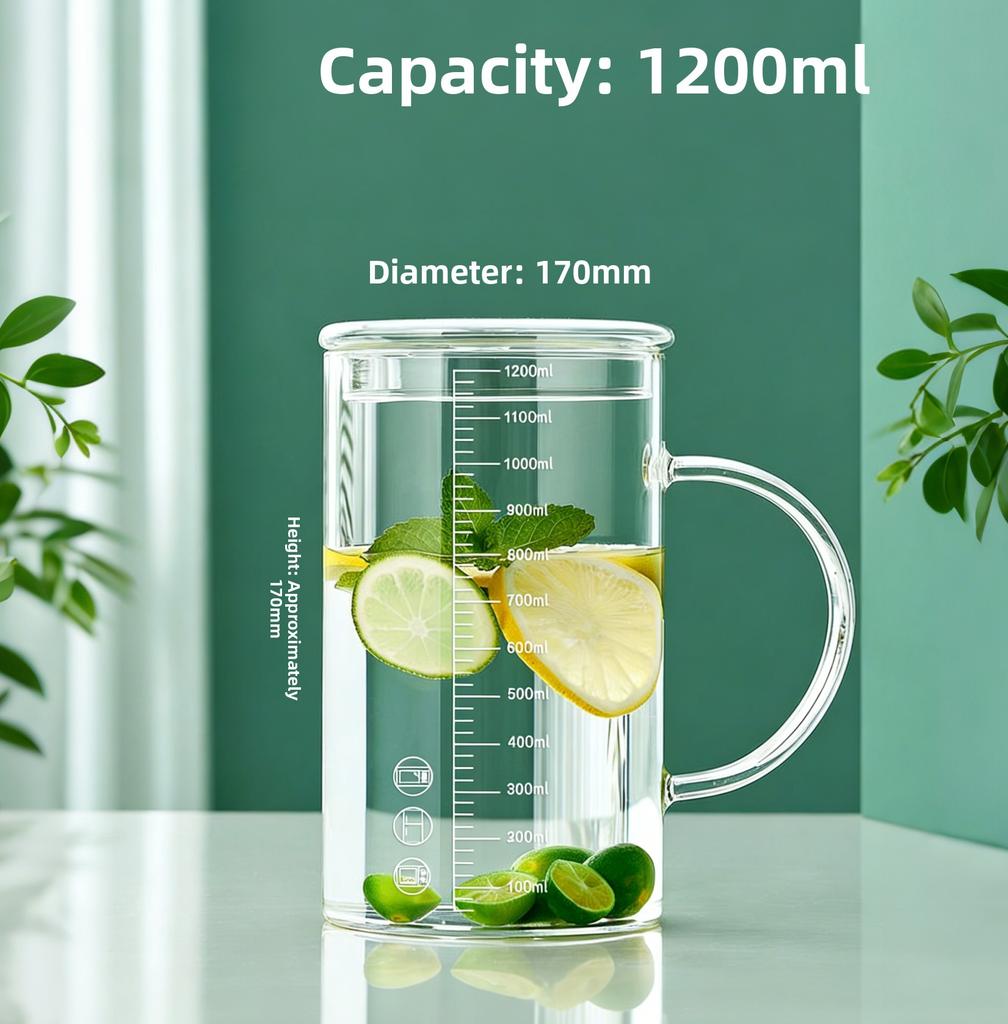 High Borosilie Glass Cup with Sc Large Capaci 000ml Tea Brewing Cup Heat Resistant Lid Included Home Use Water Cup