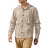 Herren Frühling Herbst Button-Down-Hemd, Lockere Baumwoll-Leinen Kapuzenjacke Langarm, Einfache Lässige Strand-Oberbekleidung