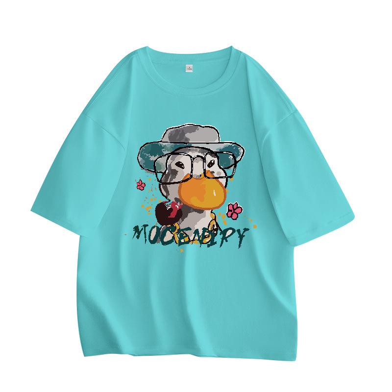 

Мужская летняя трендовая мужская футболка с короткими рукавами, свободная хлопковая футболка, одежда, повседневная куртка с героями мультфильмов для пар, мужская трендовая футболка XXXXL цвет морской волны