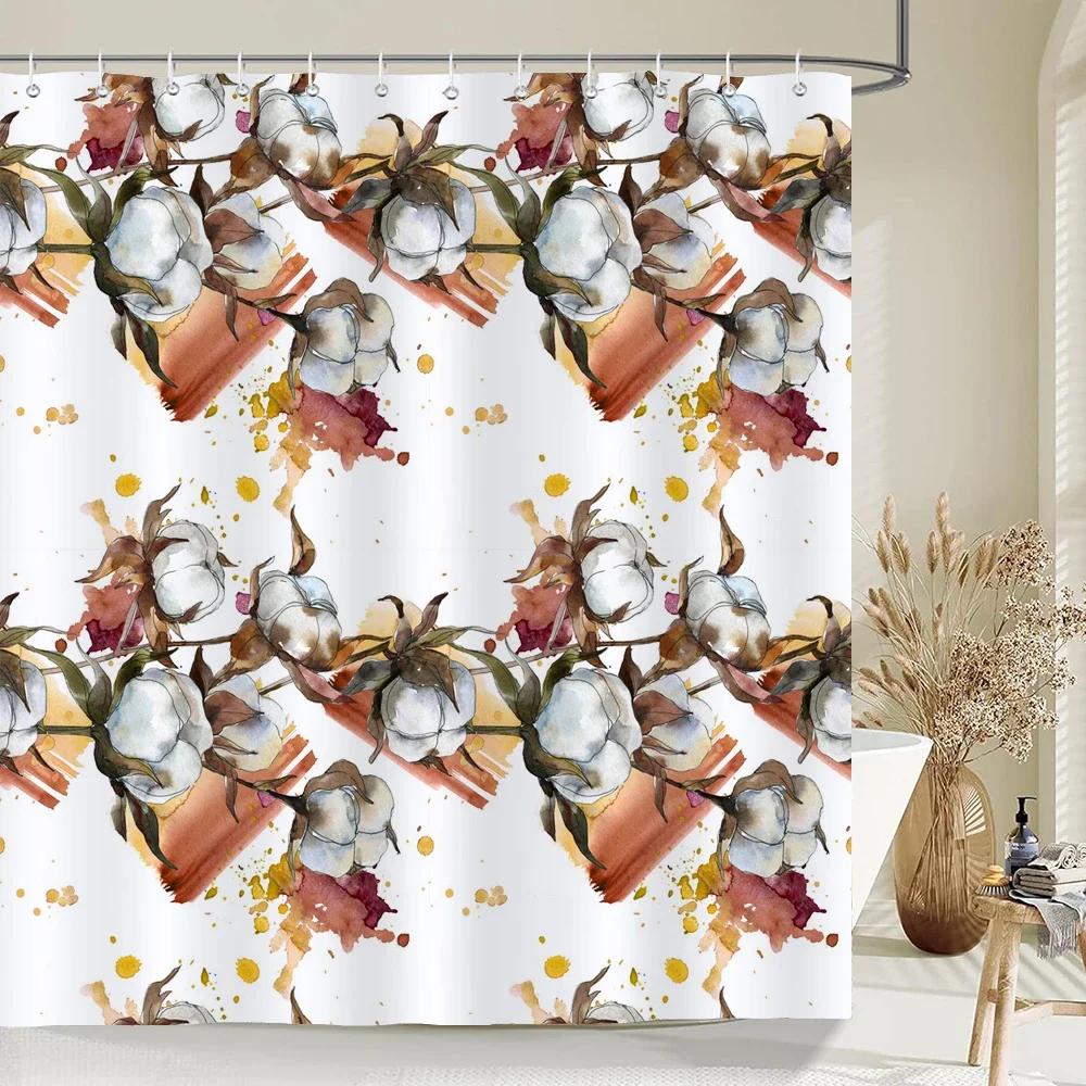 Nordic style Flower Leaf Plant Printed Fabric Shower Curtains Floral Bath Screen Waterproof Products Bathroom Decor with Hooks