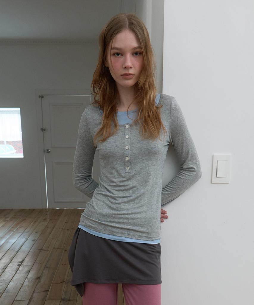 PISCESS Color Block Layered Long Sleeve Tee_Gray