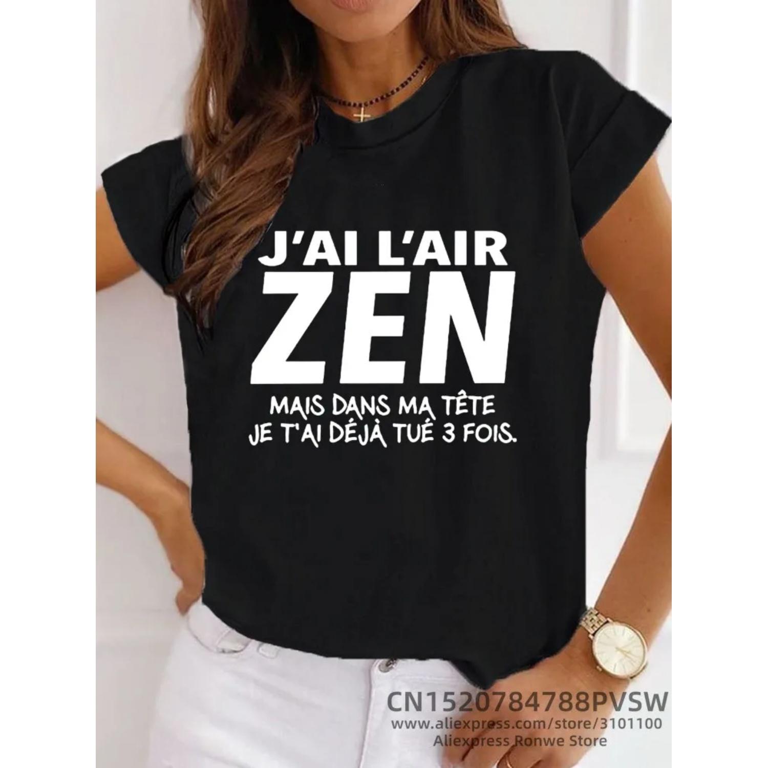 

France Letter J Ai l air Zen mais dans ma tête Je t ai déjà tué Trois Graphic T-shirt Girl Y2K Harajuku Black Pink Red Tee Tops S чёрный