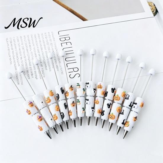 Cartoon Ghost Writing Pens Halloween Rhinestone Beadable Pen, DIY Sparkly Cat Pumpkin Plastic Beaded for Crafts Glitter Black Ink Ballpoint Pen Making