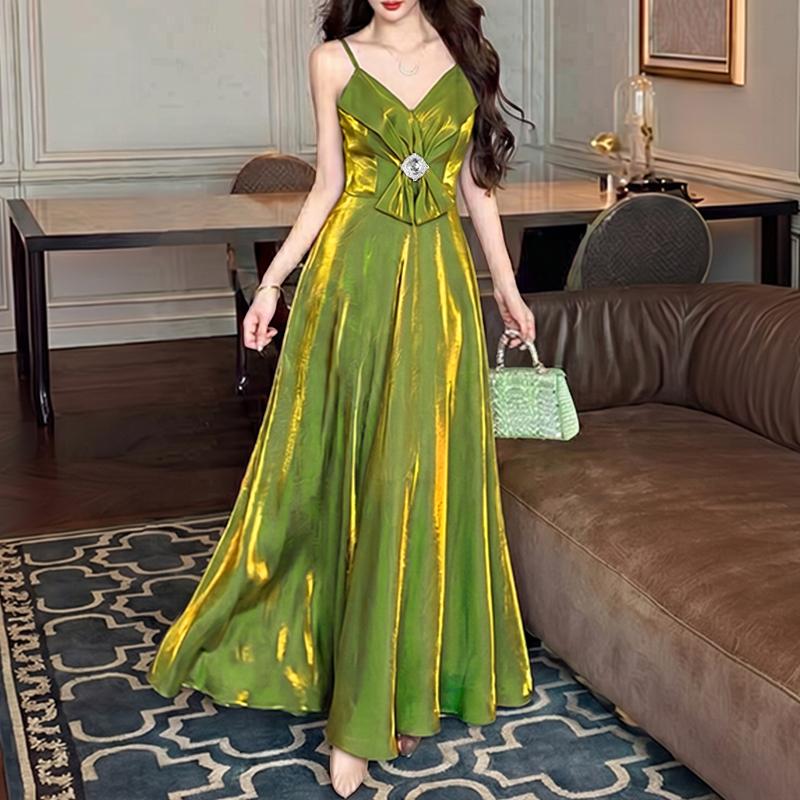 ZANZEA Women Elegant V-Neck Straps Sleeveless Cami Slip Long Dress M зелёный