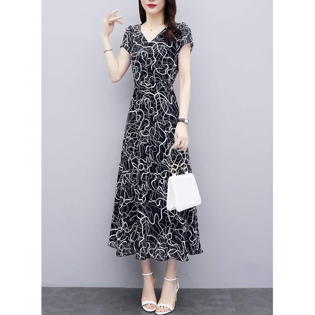 Plus Size Floral Print Slimming Summer Dress for Women - Short Sleeve, Loose Fit