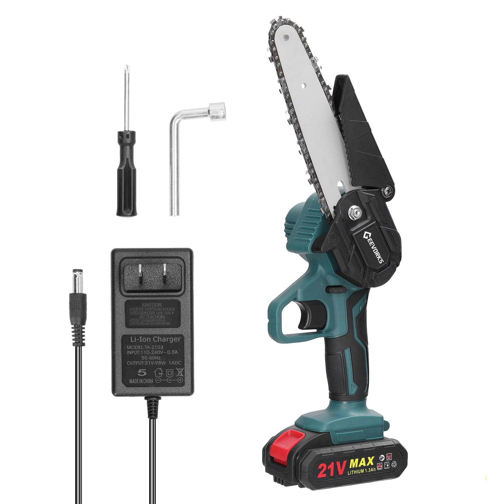 

21 В 6-дюймовые портативные электрические обрезные пилы, перезаряжаемая маленькая бензопила для раскалывания древесины, одноручная (US) 1pcs 1300mAh battery