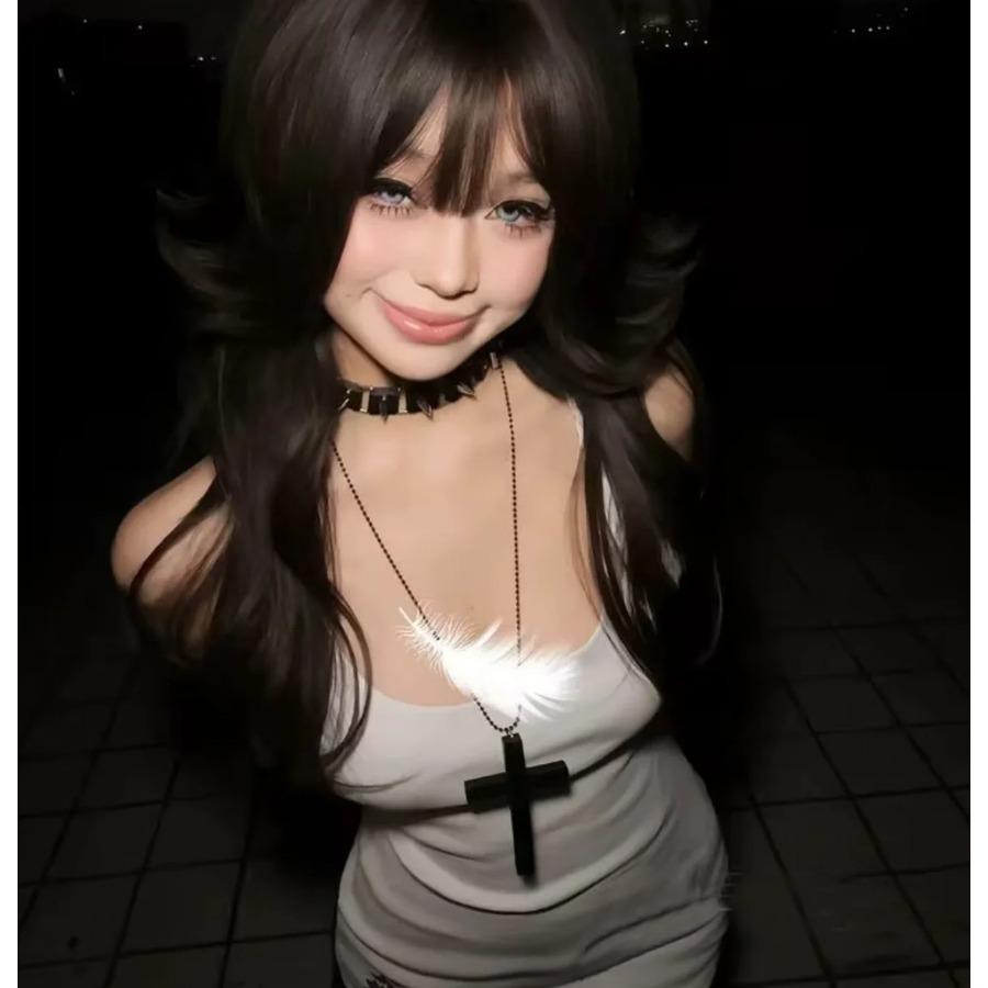 Trendy Cool Punk Gothic Wood Cross Pendant nNecklace for Women Men Vintage Black Hip Hop Y2k Necklace Party Jewelry Gift