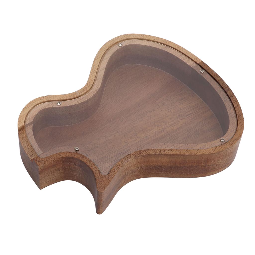 Piggy Bank Money Saving Pot Guitar Shaped Transparent Wooden for Bedroom Tabletop