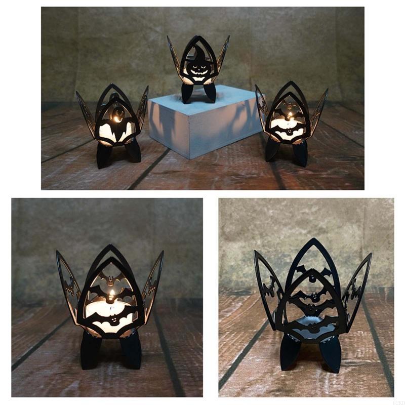 62KD DIY Halloween Iron Pumpkin Bat Holder Festive Desktop Decoration Ornament Candlestick