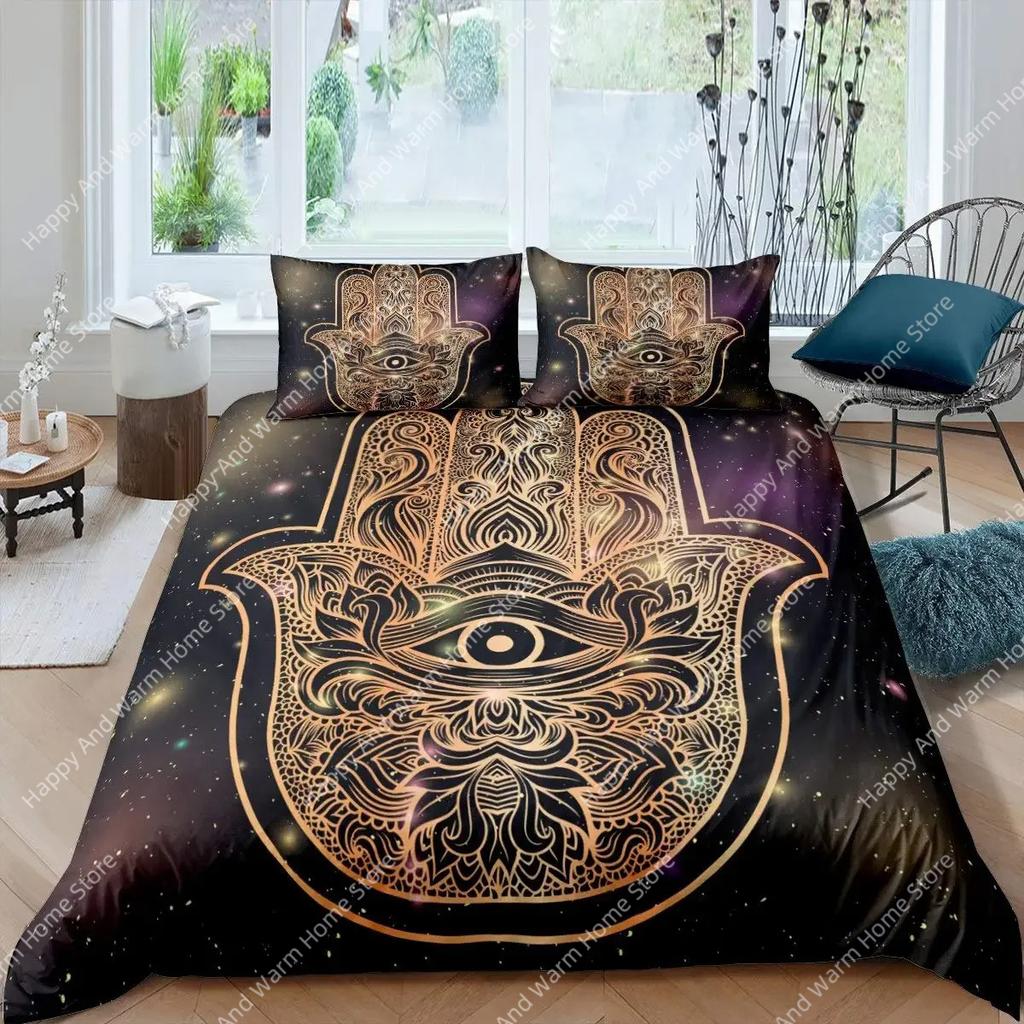 Hamsa Hplus Beding Set Boho Mplusala Soft Duvet Cover Set Black Gold Bohemia Bed Linen Set Fatima Hplus Bed Linen Lucky Hplus Comfortable Quilt Cover
