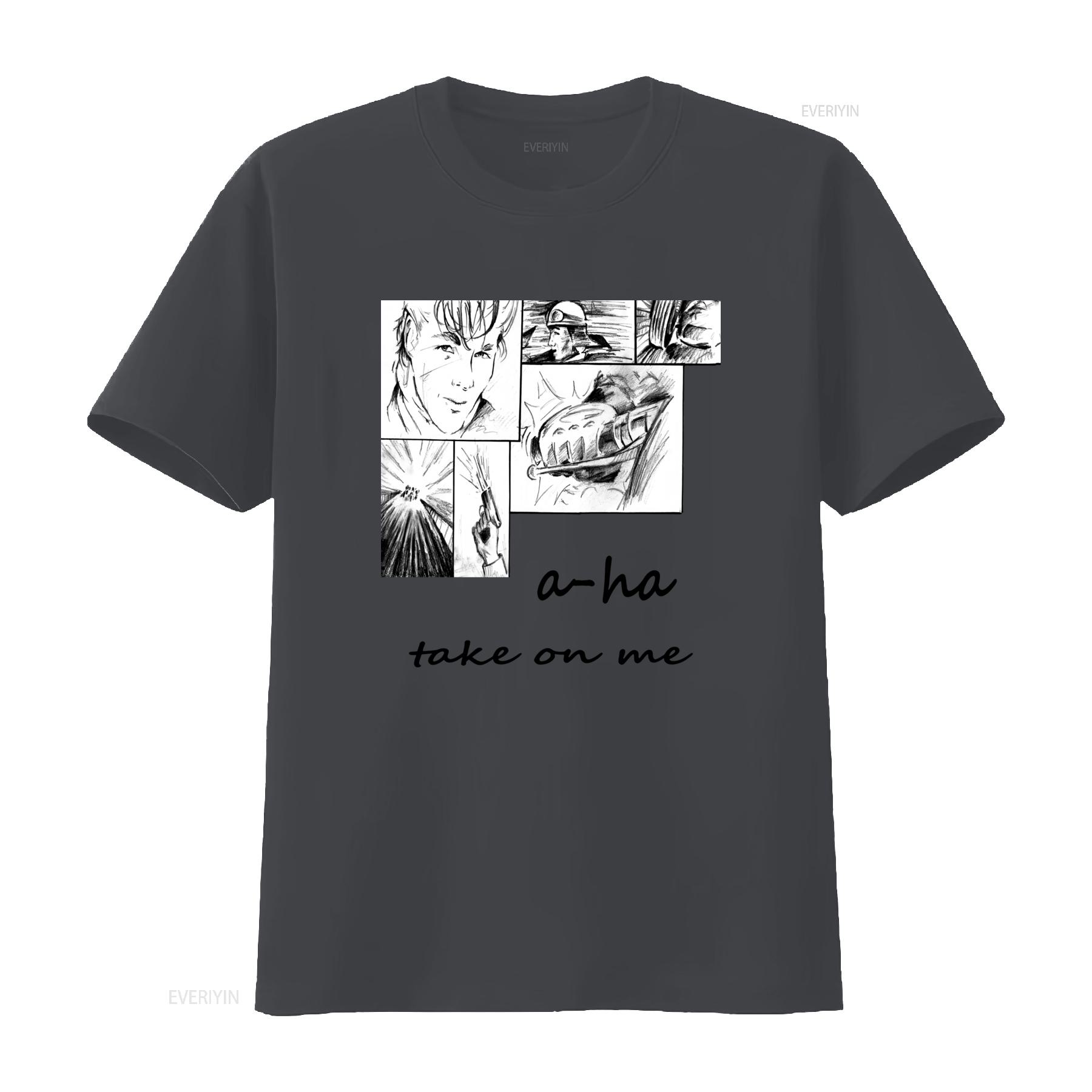 

Mens Cotton T Shirt Take On Me A Ha Band Inspired Design Morten Harket Furuholmen Art Print Rock Music Fan vintage Washed 4XL