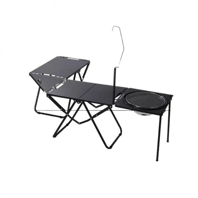 Compact Folding Picnic and Camping Table Set with Tactical Lamp Stand