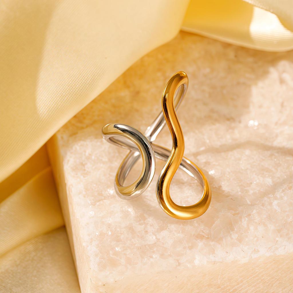 Regulowany pierścionek ze stali nierdzewnej w stylu Color-Block: Stylowy, Odporny na blaknięcie, Niszowy design dla kobiet