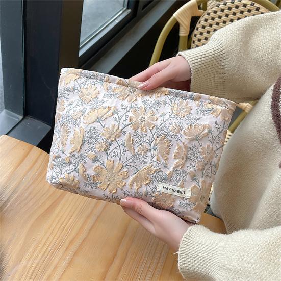 Aesthetic Floral Makeup Bag Cosmetic Pouch Large Capacity Zipper Closure Waterproof Women Travel Toiletry Bag Makeup Organizer