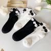 Chinese-style Cheongsam-style Lady's Socks with Retro Wooden Ear Embellishments, Mid-calf Length Socks, Trendy Plain-colored Women's Socks.