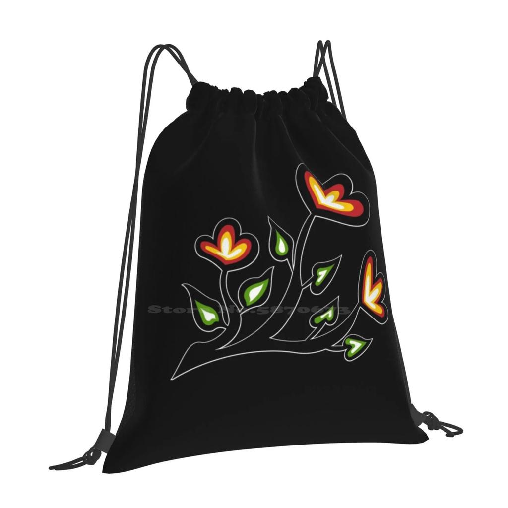 Four Directions Beadwork Flower Indigenous Wawezhi Canada School Bags Travel Laptop Backpack Flowers Floral Botanical Beading