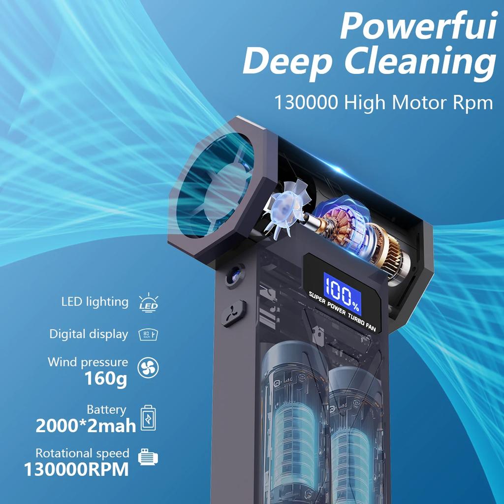 Nuovo soffiatore d'aria P70 110000 giri/min 4 marce regolabili soffiatore turbo a getto con luce LED display batteria senza fili compressore d'aria antipolvere