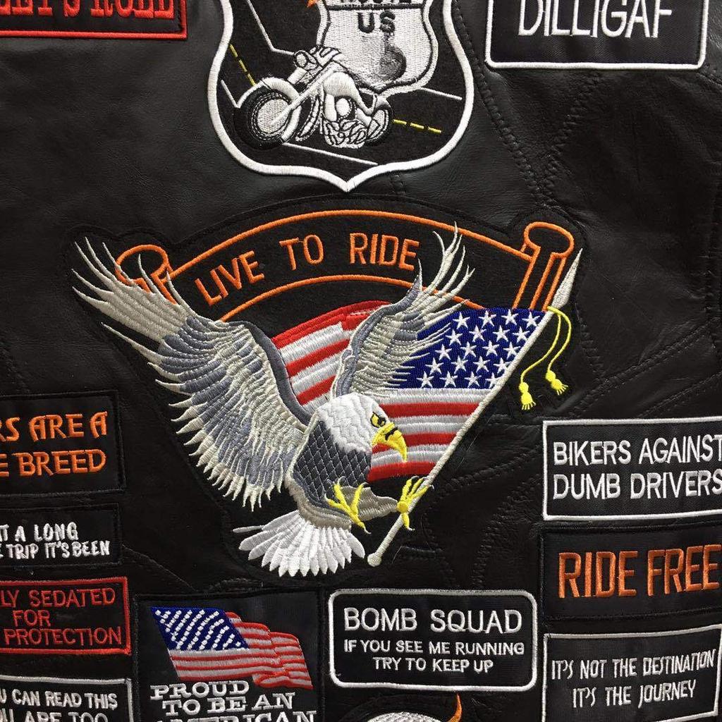 American Harley vest, leather vest, cycling vest 42 embroidered badges, leather vest men