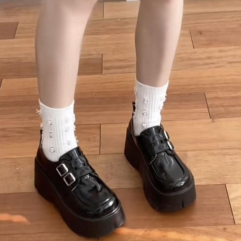 Black platform with skirt and small leather shoes for women's summer new heightening retro versatile single shoes