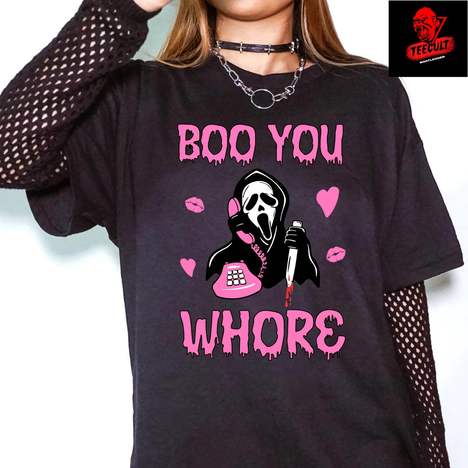 Men s and Women s T-shirts Boo You Whore Funny Horror Tee Mean Girls Scream Unisex Cotton S