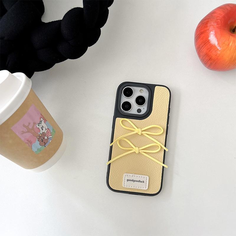 For Apple 17 Promax Leather Bow Simple Phone Case for IPhone 16 Anti Fall Women's New 14