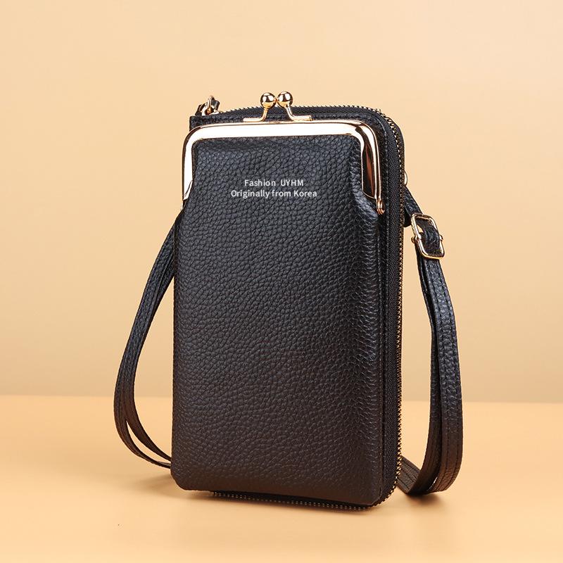 2022 Lychee Grain Solid Color Crossbody Shoulder Bag for Women - Korean Fashion Mobile Phone and Wallet Holder