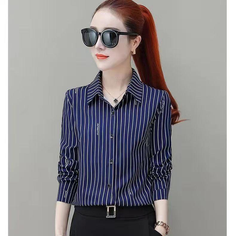 Korean Style 2024 Women's Long Sleeve Striped Shirt - Spring/Autumn Fashion