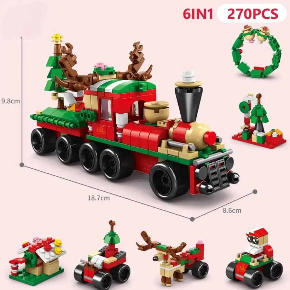 Non-Toxic Advent Calendar Christmas Building Blocks Set Christmas Toys Includes Santa Claus Train House Blocks Gift For Kid Children