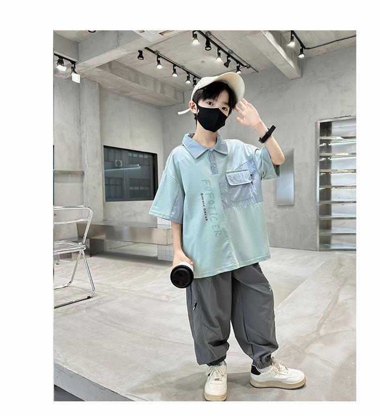 Boys' Summer Short Sleeve Set 2026 New Summer Clothing Medium and Large Children's Summer Polo Shirt Two Piece Set