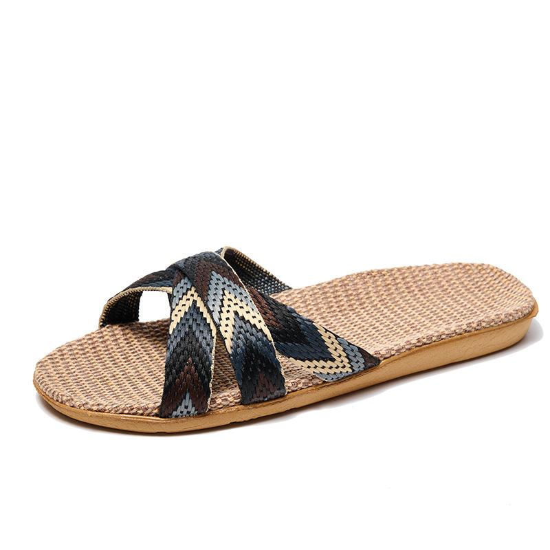 Übergröße Damen Hausschuhe Flache Sandalen Leinen Leicht Lässige Sommer Hausschuhe Damen für Zuhause Hausschuh