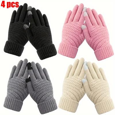 4pcs Winter Gloves - Ultra Warm, Stretch Knit with Soft Palm, Non-Slip Grip, Windproof and For Outdoor Activities