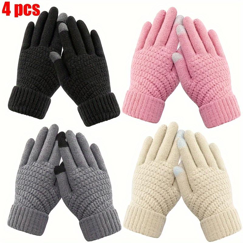 4pcs Winter Gloves - Ultra Warm, Stretch Knit with Soft Palm, Non-Slip Grip, Windproof and For Outdoor Activities