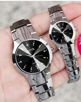 2pcs Couples Dial Cutting Quartz Watch Business Fashion Analog Calendar Wrist Watch Valentines Gift For Men Women Date Watch