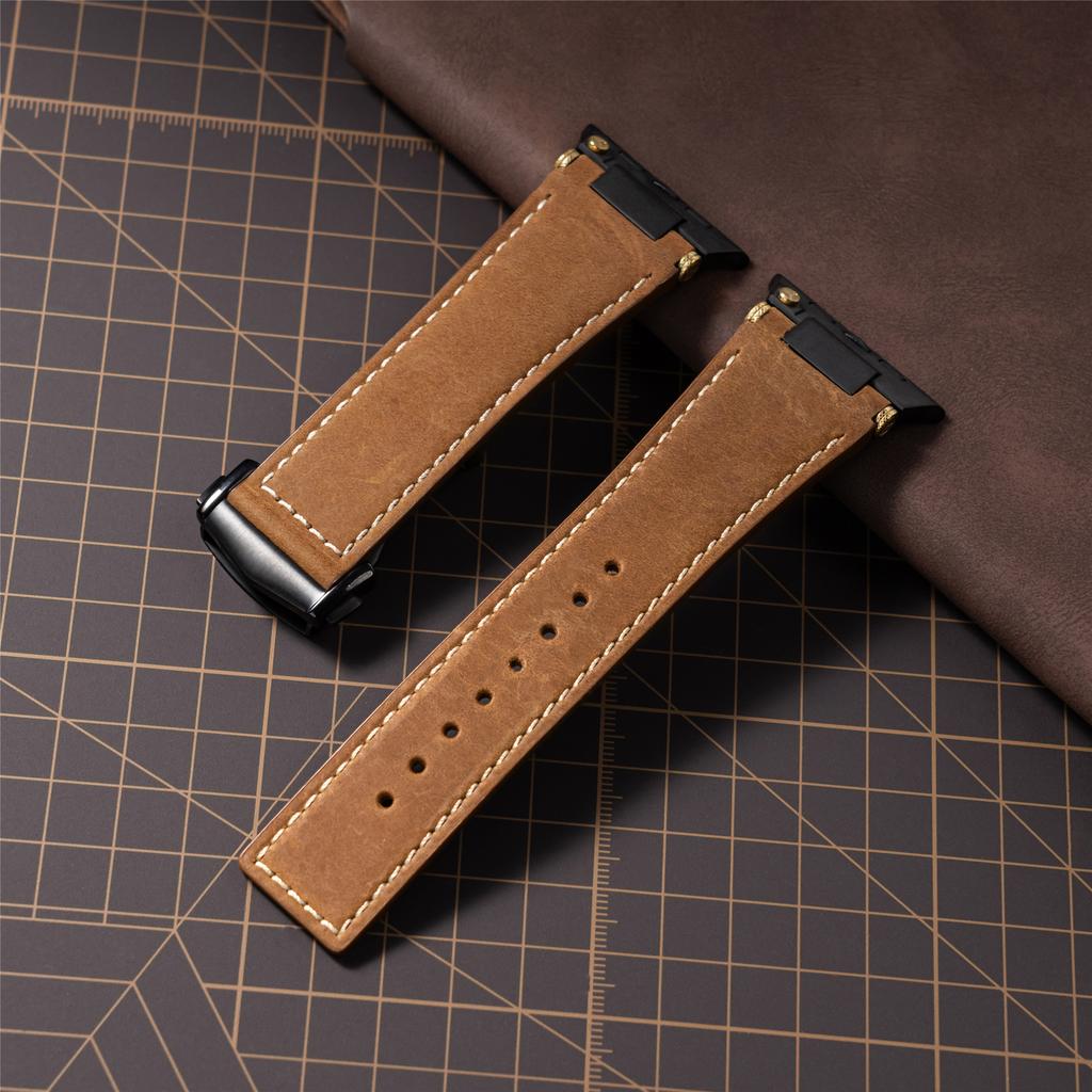 Genuine Leather Strap for Apple Watch Ultra 3 2 49mm Series 11 10 46mm Crazy Horse Leather Band for Iwatch 9 8 7 6 Se3 45mm 44mm