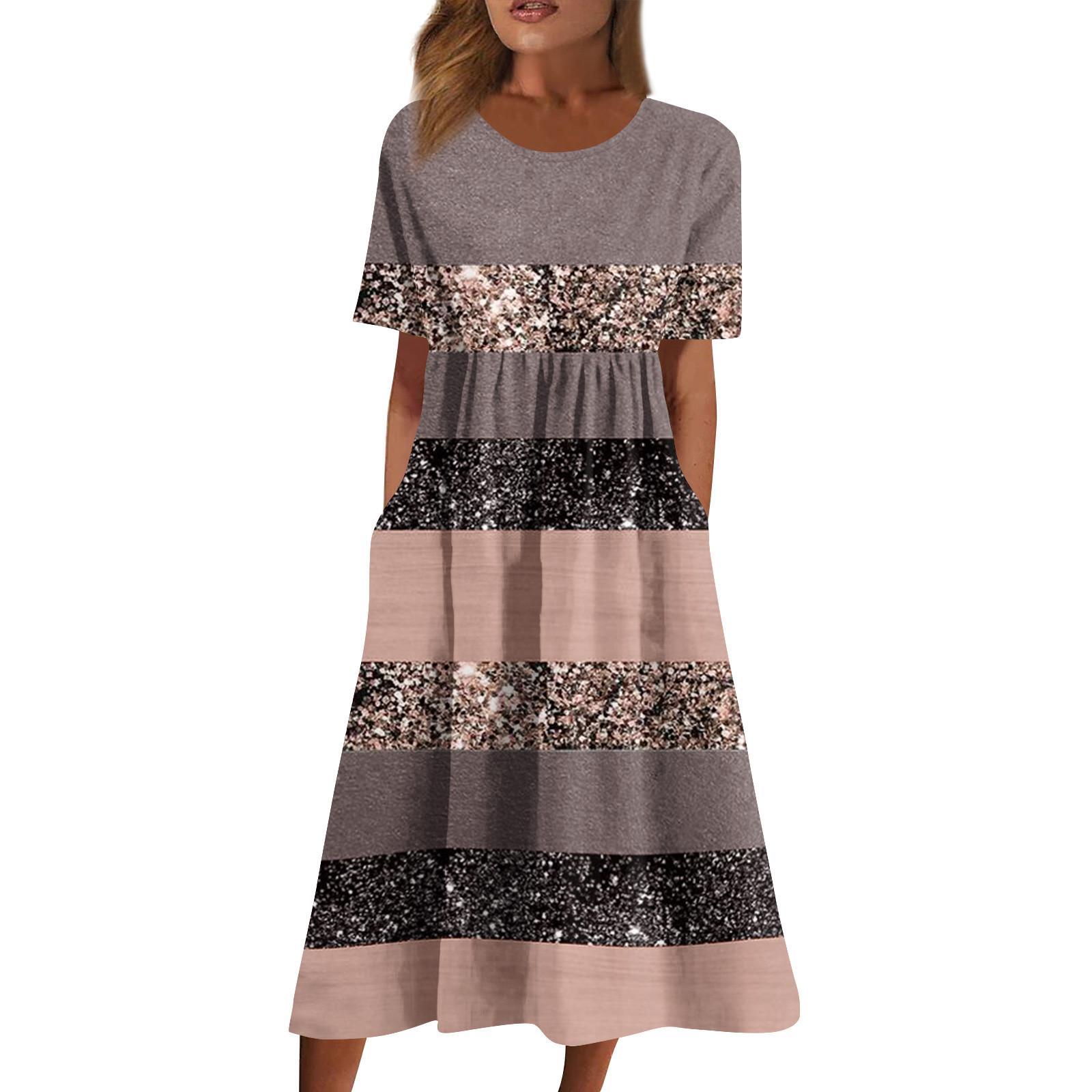 

Women s Casual Dresses Printed Dresses Pleated Round Neck Basic Outdoor Daily Short Sleeve Loose Dresses L