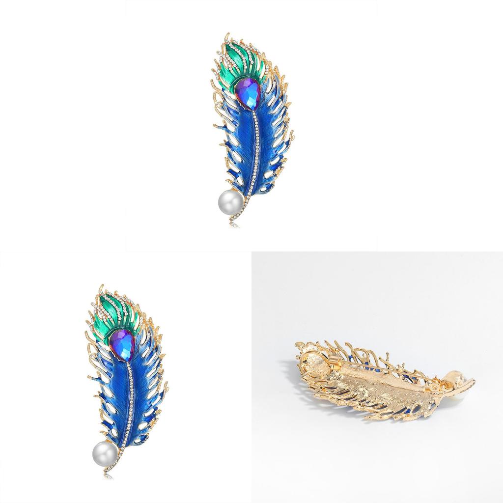 Broche de Pluma de Pavo Real con Diseño Geométrico Sumergido en Aceite de Resina Para Accesorios de Moda