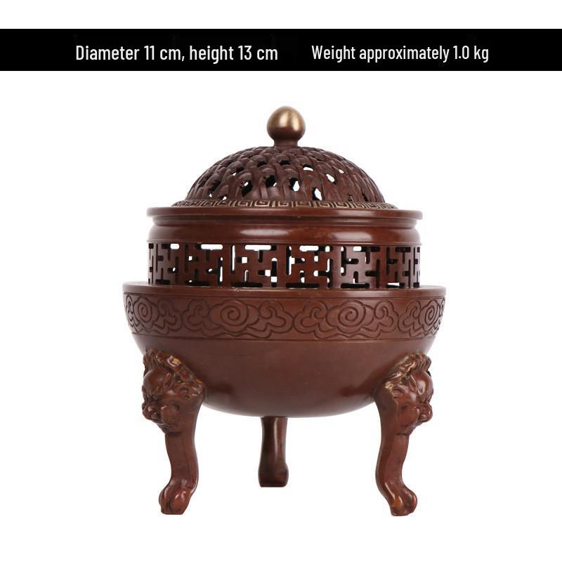 Bronze Lion Head Three-Legged Incense Burner for Agarwood and Sandalwood Coils