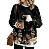 Women's Flannel Floral Print Top Round Neck Two Piece Spliced Blouse for Casual Wear