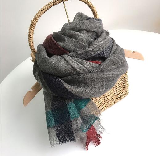 Neue Mode Herbst Und Winter Dünner Dunkelgrauer Wollschal Verlängert Langer Damen Winter Warmer Schal Schals