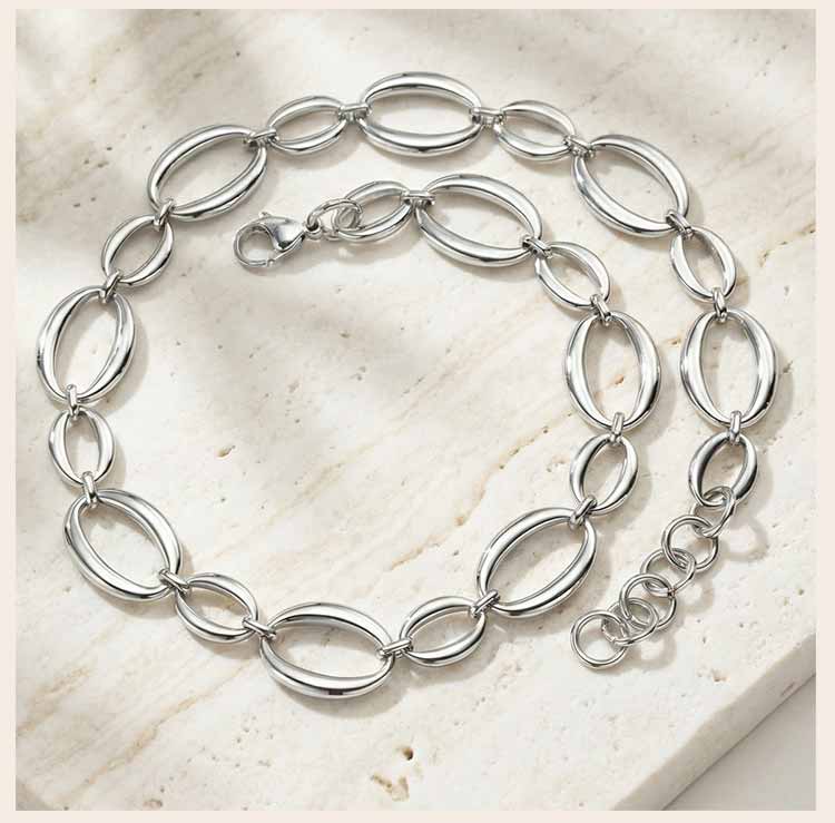 Minimalist Chain Necklace for Women, Chunky Oval Link Trendy Stainless Steel Waterproof Geometric Jewelry