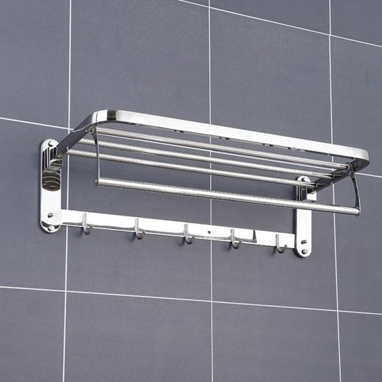 Towel Rack Foldable Towel Shelf with Movable Hooks Rustproof Wall