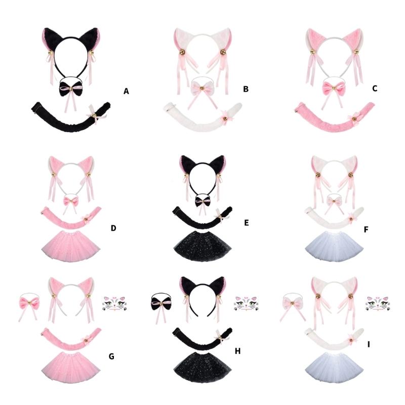 Cats Costume Set Ears Tail Bowite Tutu Skirt Animal Fancy Costume Kit Accessories Kids Girls Halloween Cosplays Props