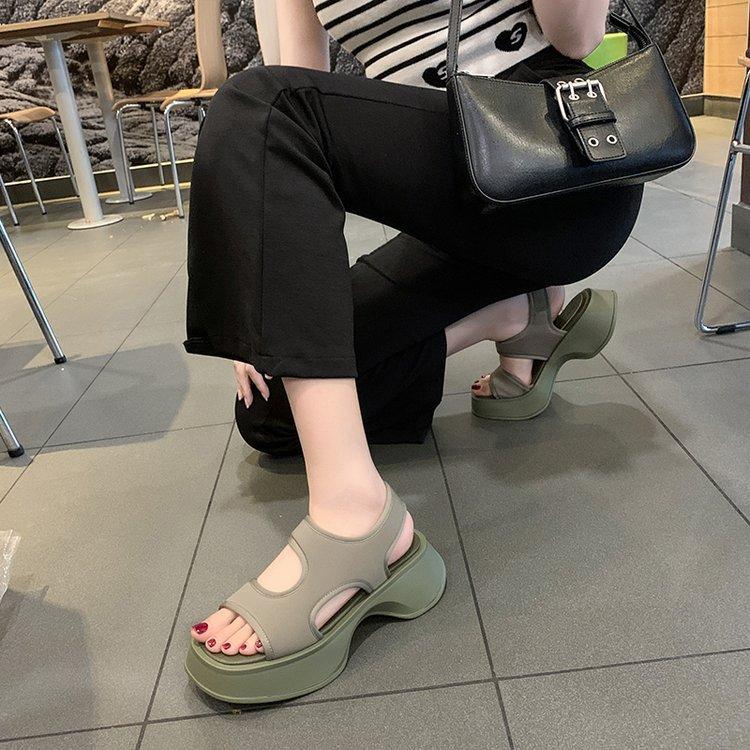 Thick Bottom Sandals Female Summer New Fish Mouth Square Head Set Foot Beach Shoes Open Toe Sports Wind Casual Sandals