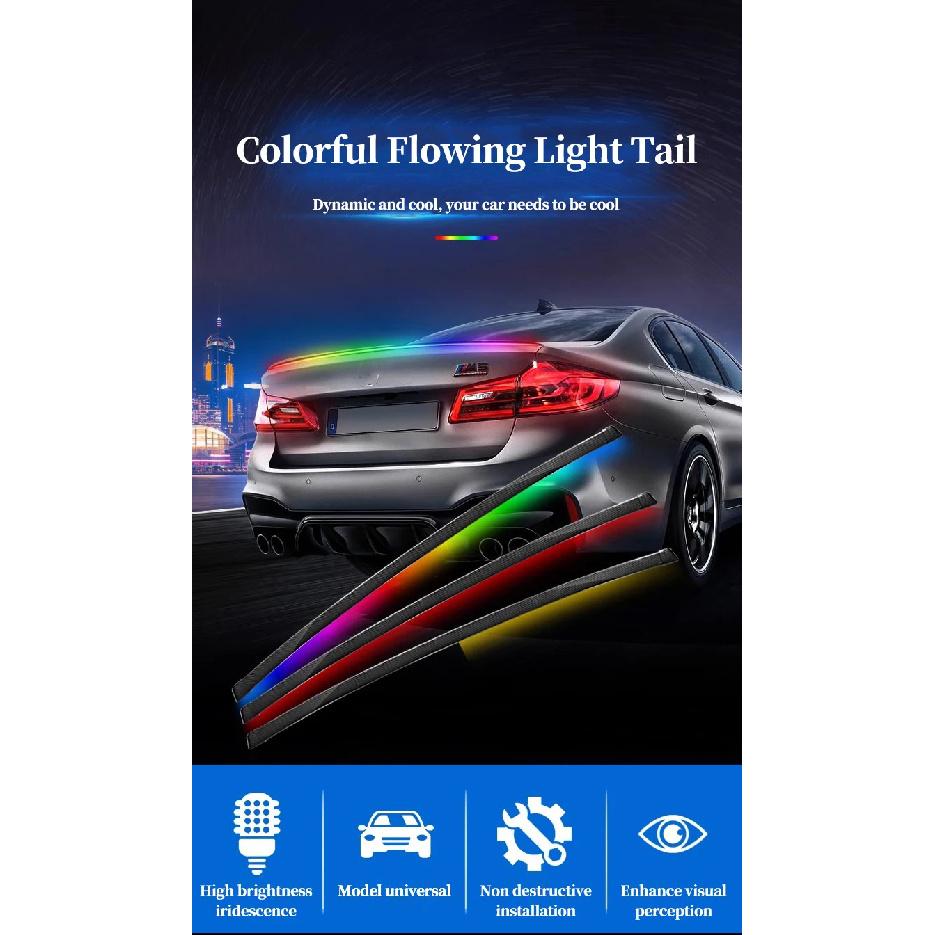 New Car Carbon Fiber Tail Light Modified Trunk Tail Light, Turn Signal Brake Light, Universal LED Iridescent Flow Light