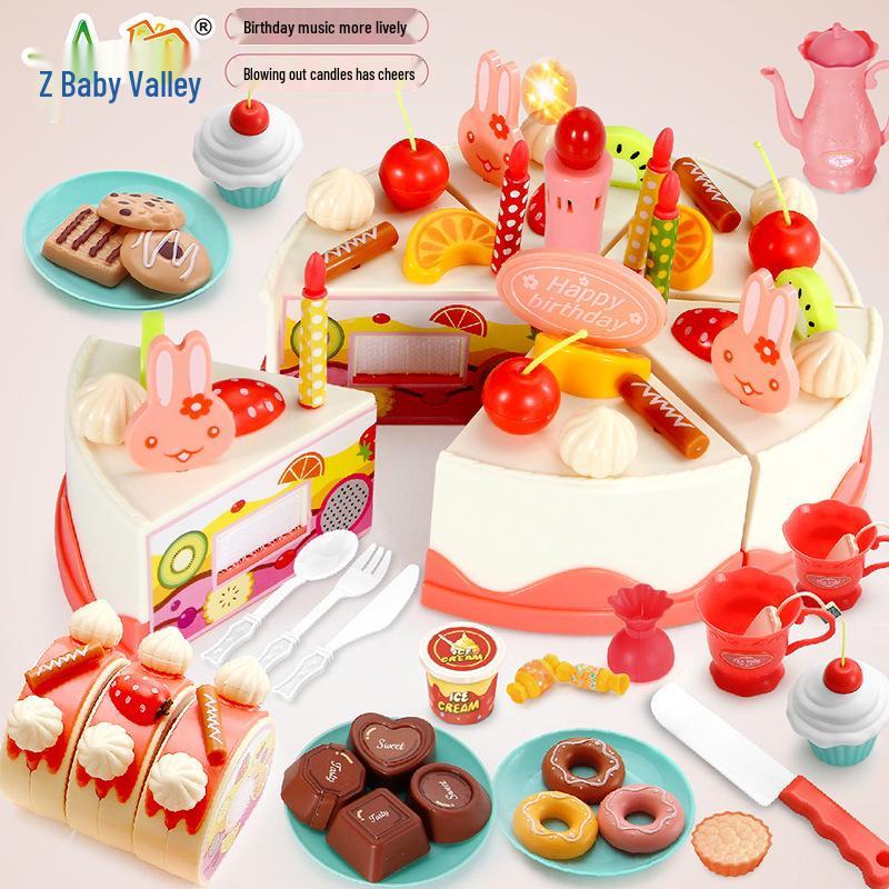 

Children s Pretend Play Kitchen & Birthday Cake Cutting Toy Set for Ages 3-6.
