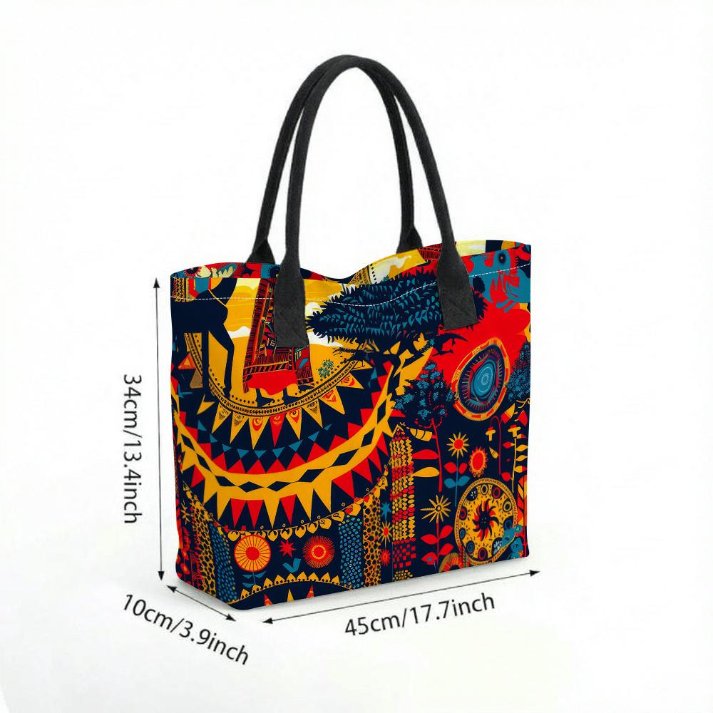 Vintage Tribal Print Canvas Tote Bag Large Capacity Casual Daily Shoulder Handbag for Women Shopping Travel