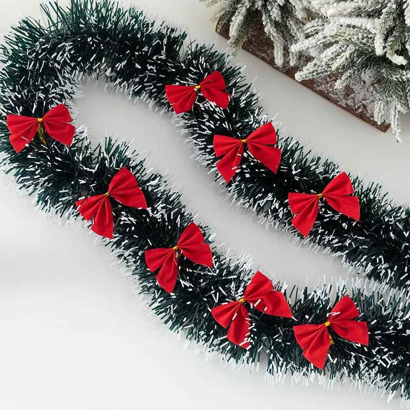 20/2M Christmas Tinsel Ribbons with Bows Xmas Tree Hanging Pendent Green Cane Ribbon Madder Garland Party Home Decor Ornaments