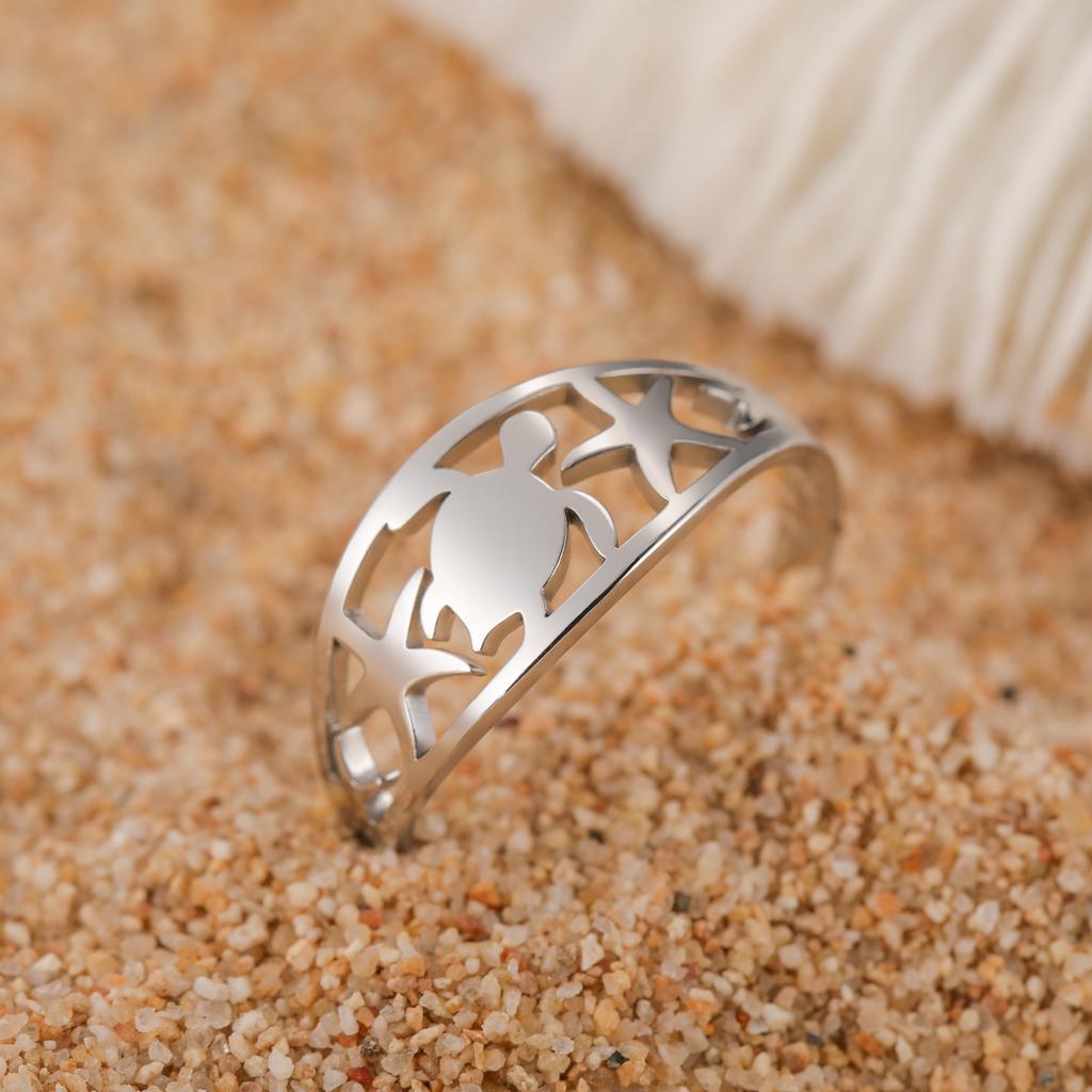 Cazador Cute Turtle Starfish Open Rings for Women Stainless Steel Adjustable Finger Rings Gold Color Jewelry 2026 Valentine Gift